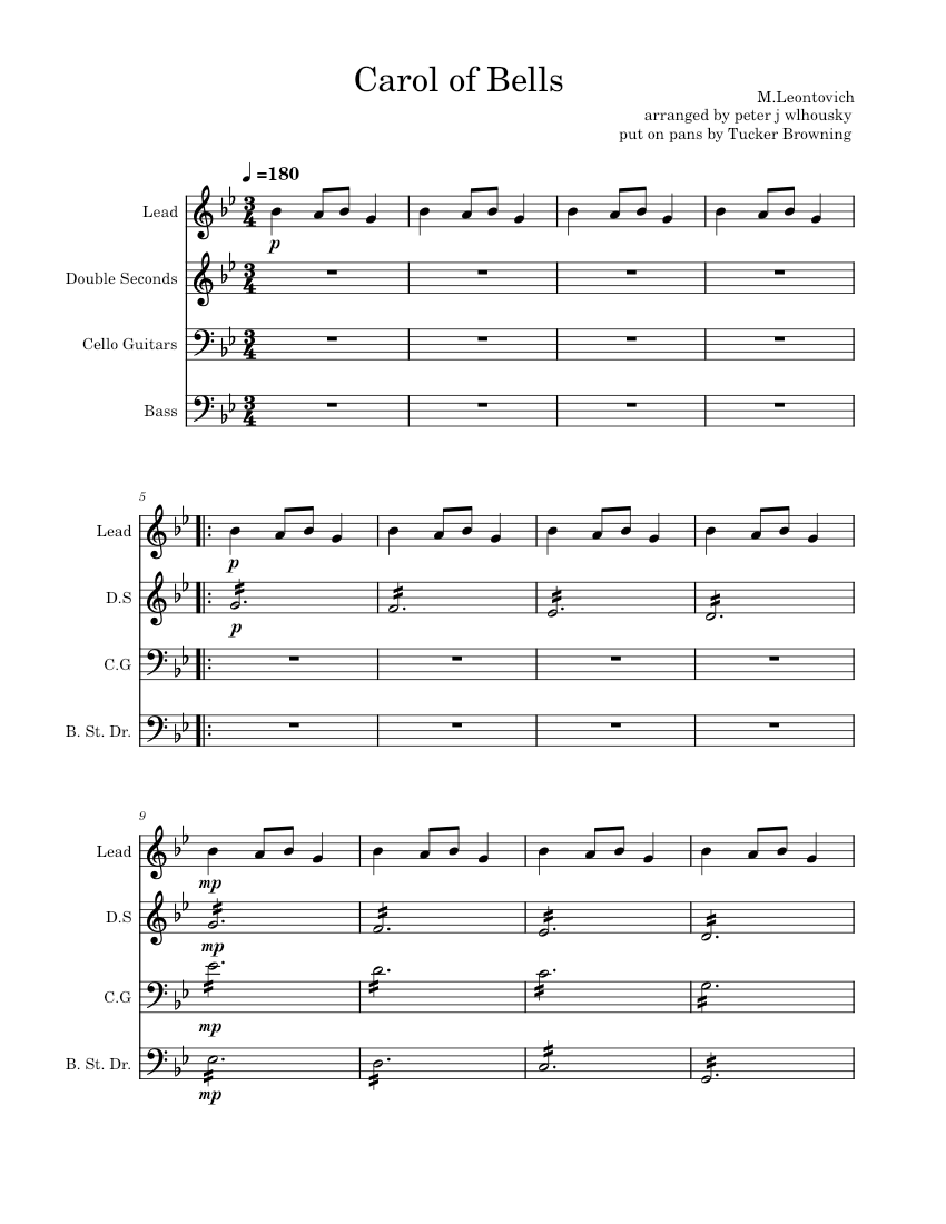 Carol of the Bells – Mykola Leontovych Carol Of Bells Sheet music for ...