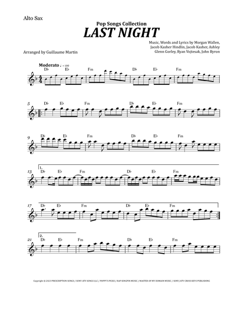 Last Night (Arr. Guillaume Martin) - Morgan Wallen (Alto Sax Solo)