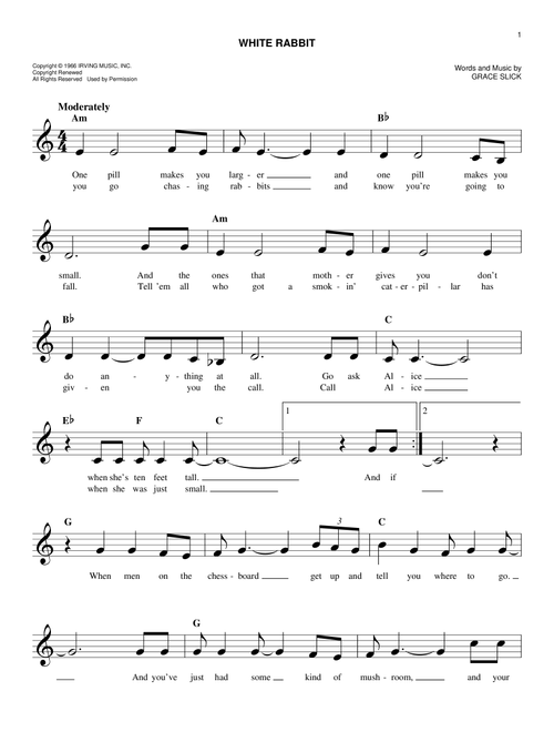 White Rabbit - Jefferson Airplane (Easy Lead Sheet - Fake Book)