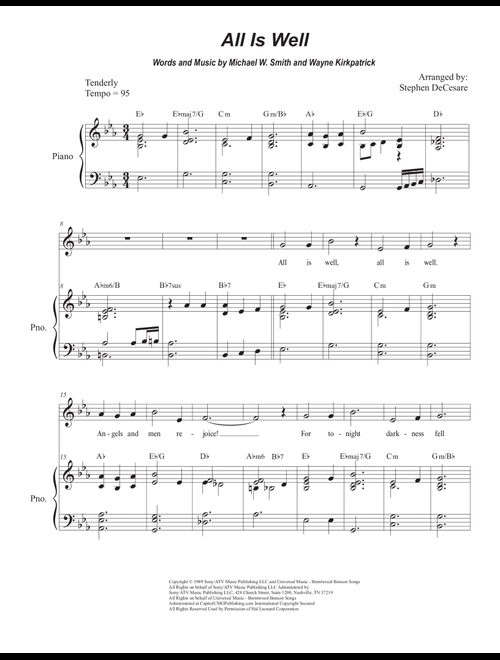 All Is Well (Arr. Stephen DeCesare) - Michael W Smith (Piano Vocal)