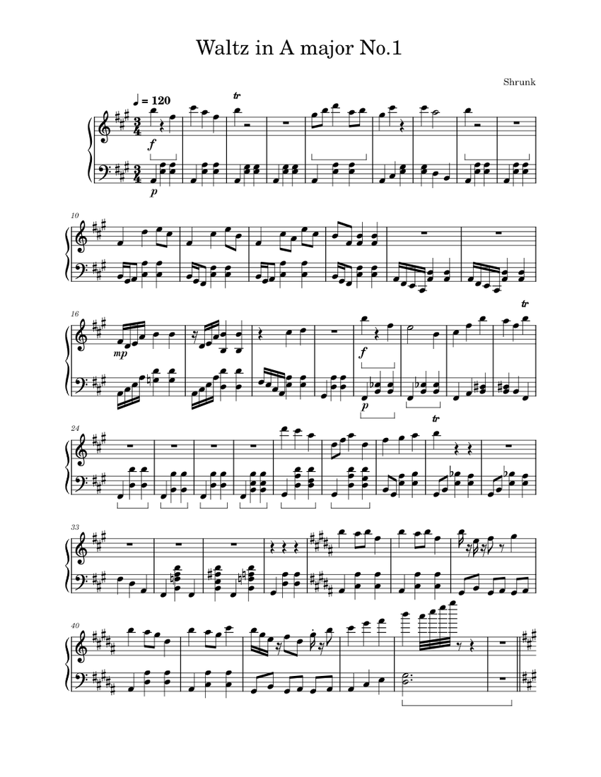 Waltz in A major No1 Sheet music for Piano (Solo) | Musescore.com