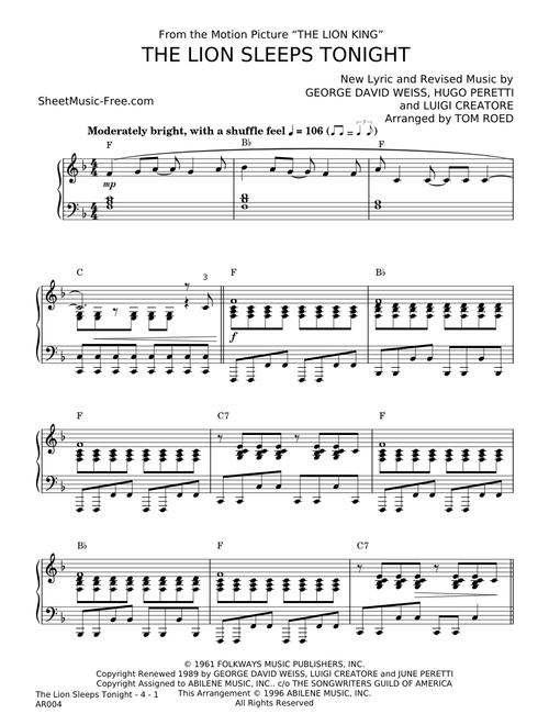 The Lion Sleeps Tonight - George David Weiss, Hugo Peretti, and Luigi Creatore