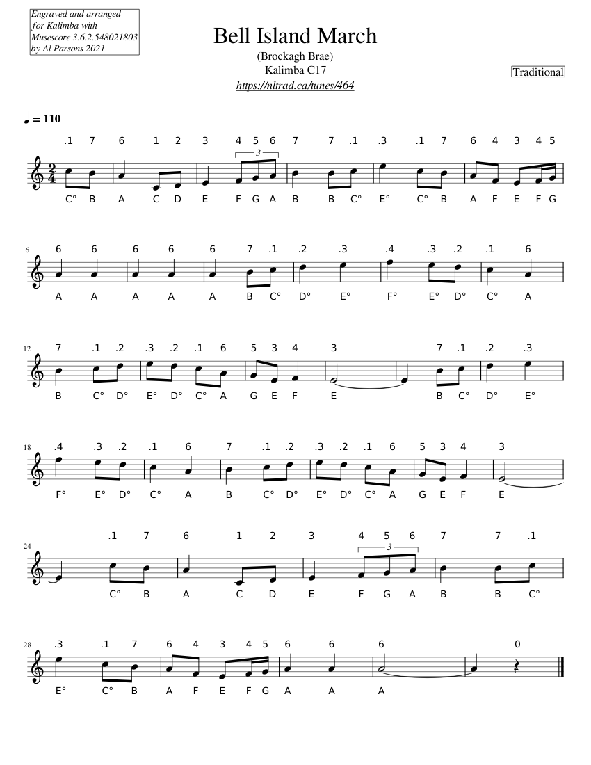 Bell Island March Kalimba Sheet music for Kalimba (Solo)