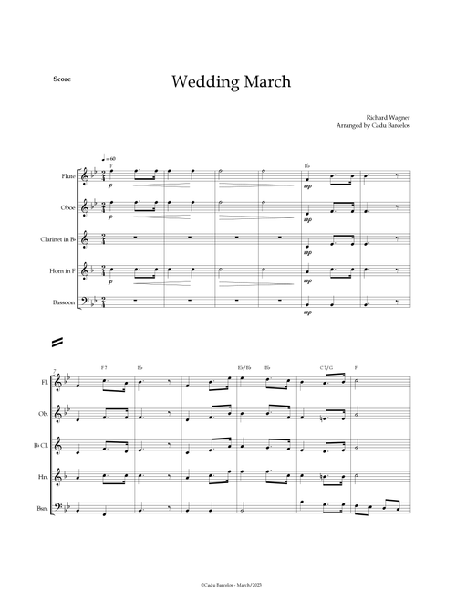 Wedding March (Wagner)  Woodwing Quintet Chords (Arr. Cadu Barcelos) - Richard Wagner (Woodwind Ensemble)