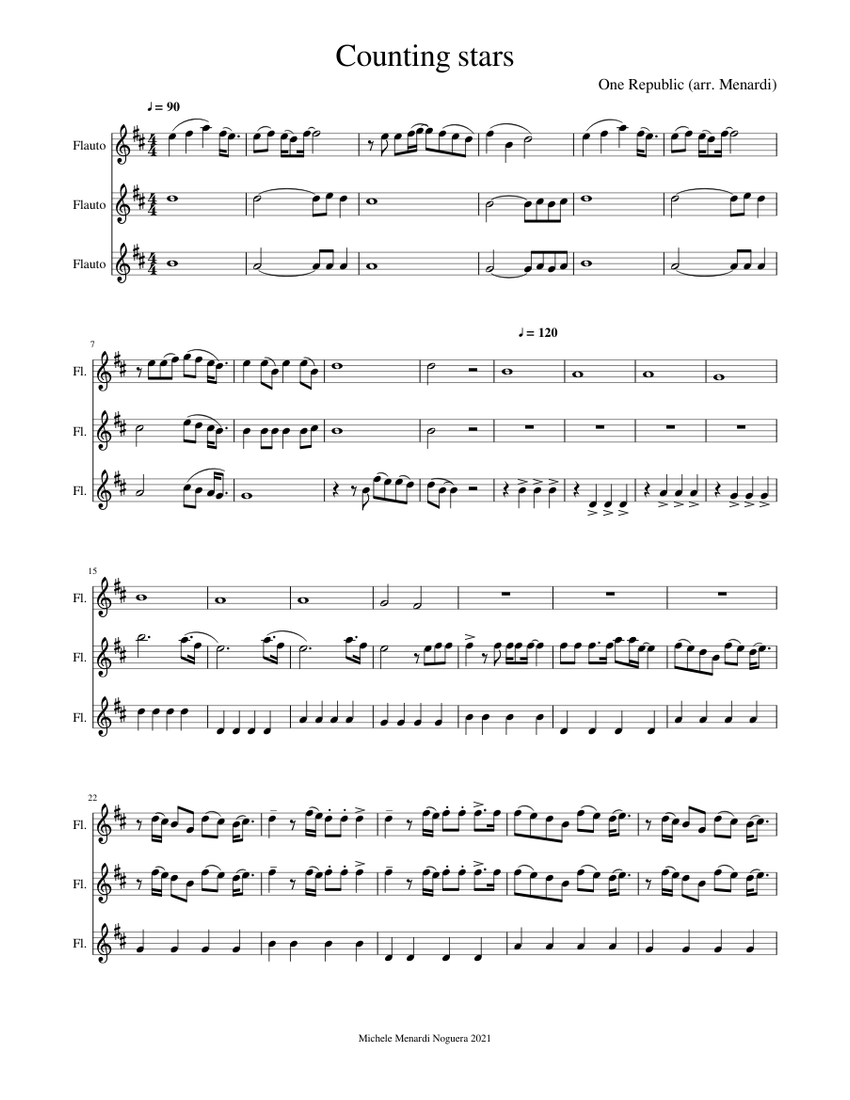 Counting stars OneRepublic for flute trio Sheet music for Flute Woodwind Trio Musescore