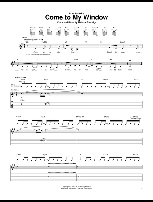 Come To My Window - Melissa Etheridge (Guitar Tab)