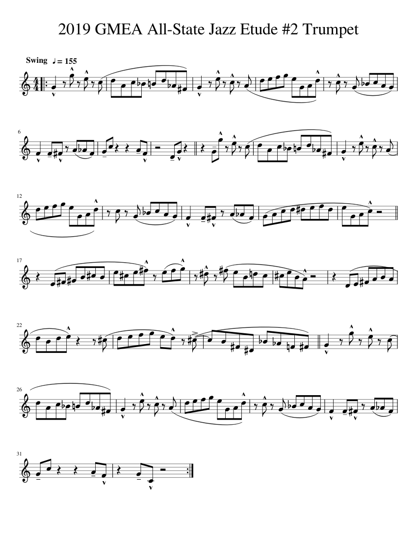 2019 GMEA All State Jazz Etude 2 Trumpet Sheet music for Trumpet in b flat Solo Musescore