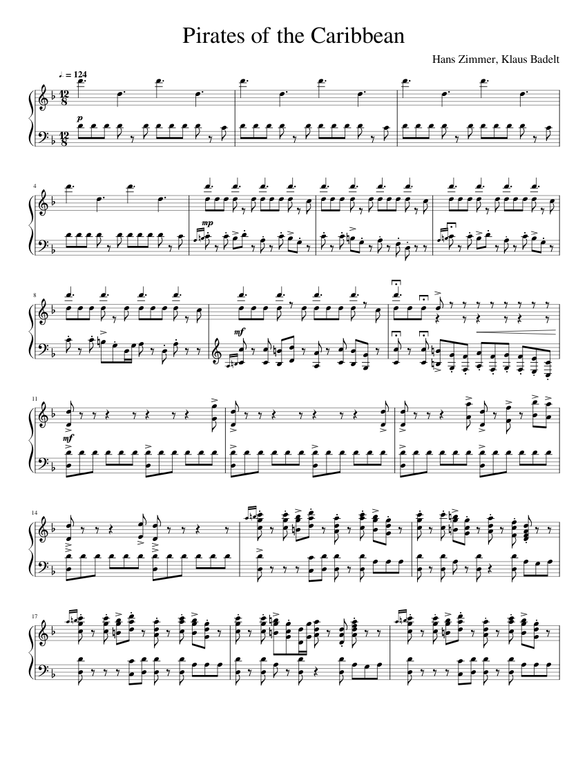 Pirates of the Caribbean piano solo Sheet music for Piano