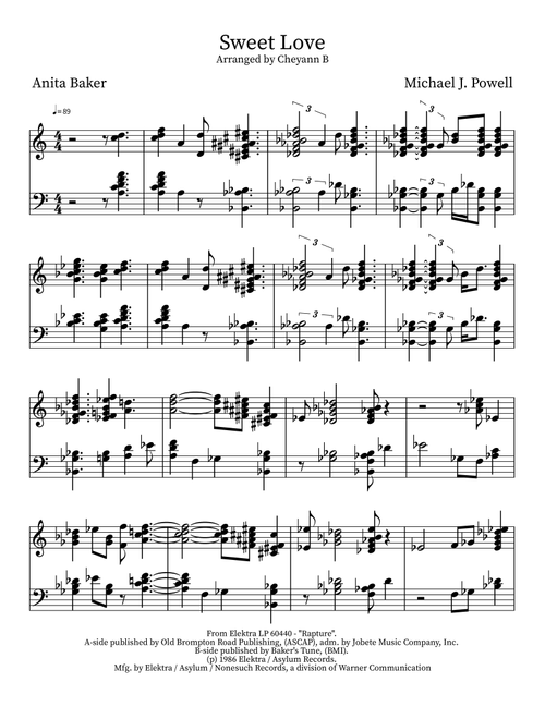 Sweet Love (Arr. Cheyann Bates) - Anita Baker (Piano-Vocal-Guitar (Piano Accompaniment))