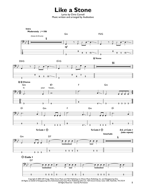 Like A Stone - Audioslave (Easy Bass Tab)