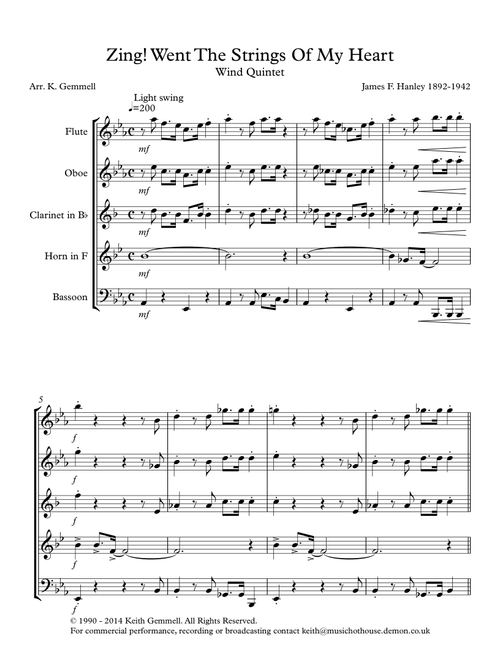 Zing! Went The Strings Of My Heart - Wind Quintet (Arr. Keith Gemmell) - James F. Hanley 1892-1942 (Woodwind Ensemble)