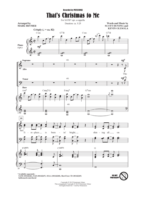 That's Christmas To Me (arr. Mark Brymer) - Pentatonix (Choral, SATB)