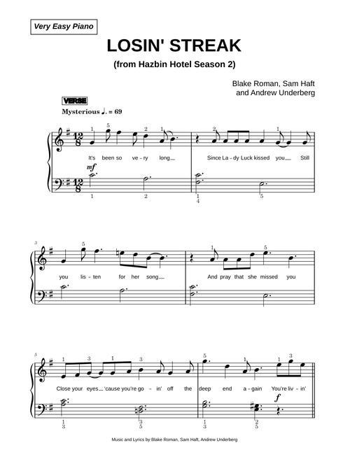 Losin' Streak [from Hazbin Hotel Season 2] - Blake Roman, Sam Haft, Andrew Underberg (Very Easy Pian