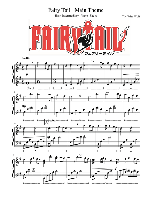 Fairy Tail - Main Theme - Easy-Intermediary Piano Sheet - VideoScore