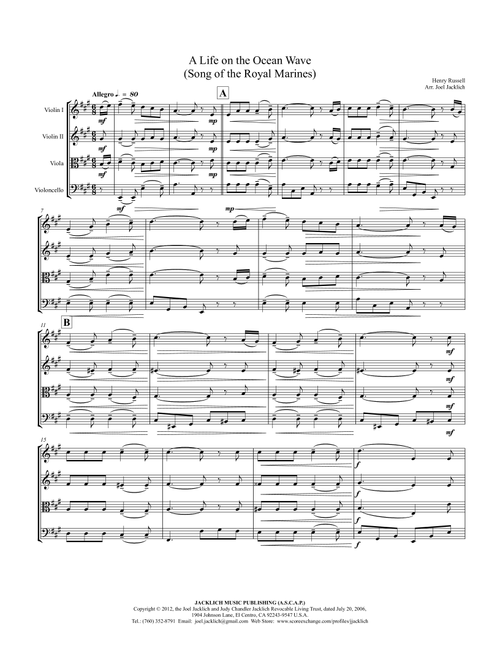A Life on the Ocean Wave (Song of the Royal Marines) for String Quartet (Arr. Joel Jacklich (ASCAP)) - Henry Russell (String Quartet)