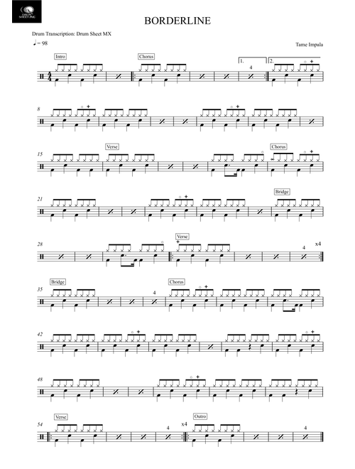 Borderline (Arr. Drum Transcription: Drum Sheet MX) - Tame Impala (Drums)