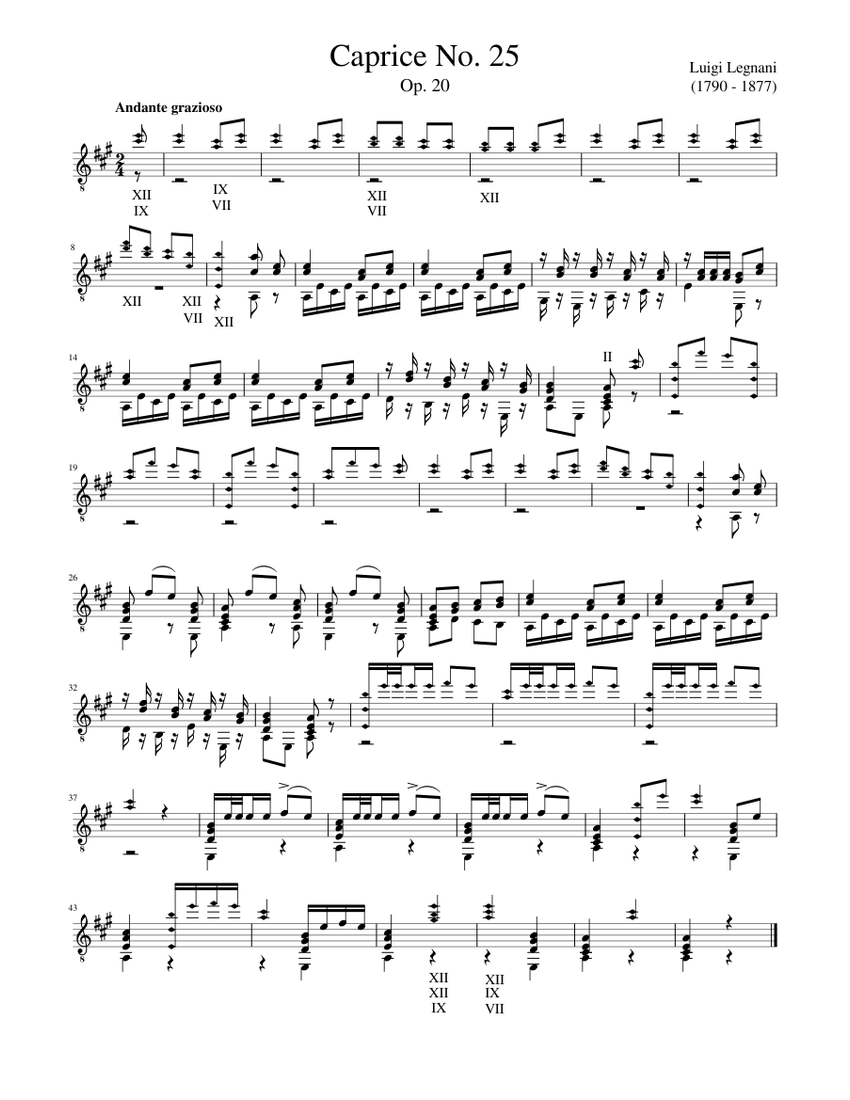 Luigi Legnani - Caprice No. 25 Sheet Music for Guitar (Solo