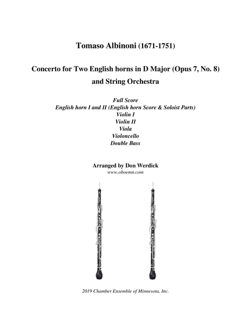 Concerto for Two English horns in D Major, Op. 7 No. 8 and String Orchestra (Arr. Don Werdick (1946 - )) - Tomaso Albinoni (1671-1751) (Small Ensemble)