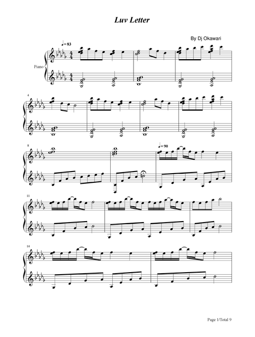 Luv Letter,Piano Solo Sheet,B Flat,Dj Okawari (Arr. poon) (Piano Solo)
