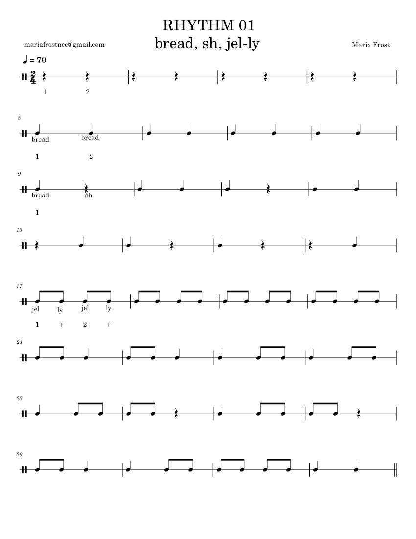 RHYTHM 01 quarter & eighth NOTES Sheet Music for Tambourine (Solo ...