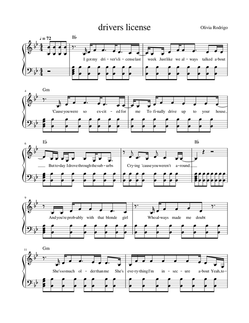 Drivers License Piano Chords