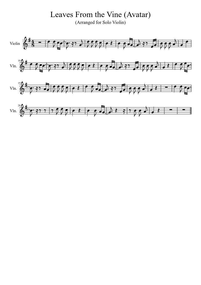 gips Arbejdsgiver Betinget Leaves From the Vine (Avatar) Sheet music for Violin (Solo) | Musescore.com