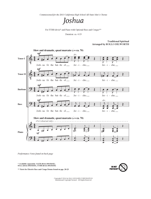 Joshua (Fit The Battle Of Jericho) (Arr. Rollo Dilworth) (Choral, TTBB)