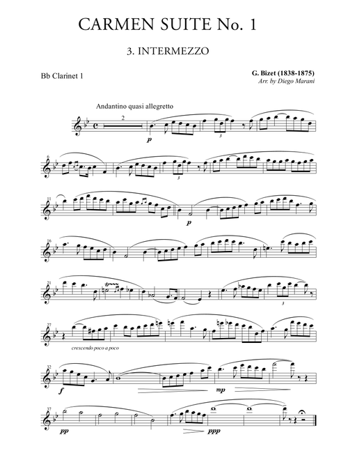 Intermezzo from "Carmen Suite" for Clarinet Quartet (Arr. Diego Marani) - G. Bizet (Woodwind Ensemble)