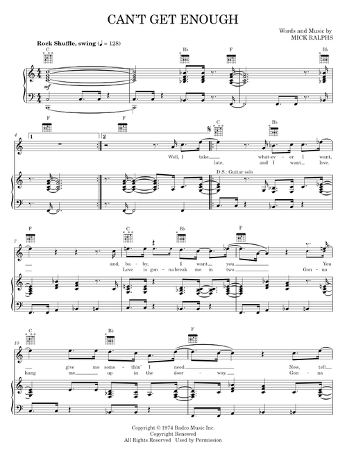 Can't Get Enough - Bad Company (Piano-Vocal-Guitar)