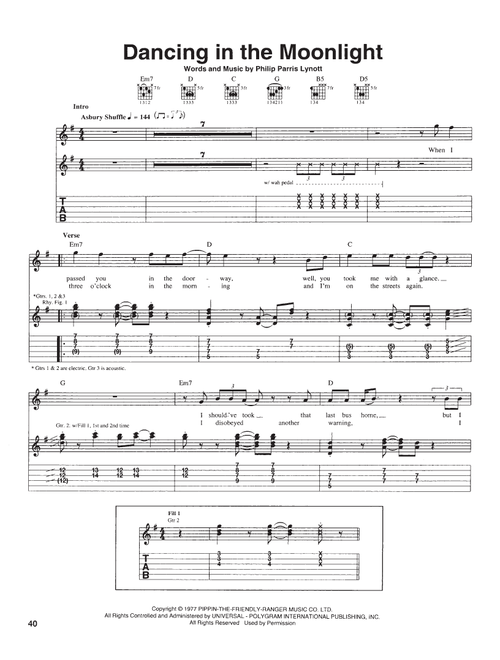 Dancing In The Moonlight - Thin Lizzy (Guitar Tab)