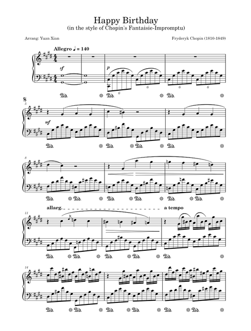 Happy Birthday  (in the style of Chopin's Fantaisie-Impromptu) – Frederic Chopin/Yuan Xian