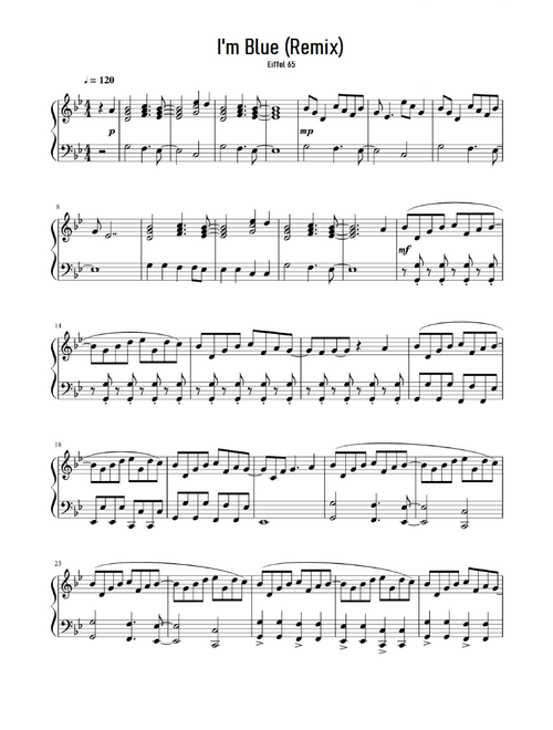 Blue (Da Ba Dee) (Arr. Unknow) - Eiffel 65 (Easy Piano)