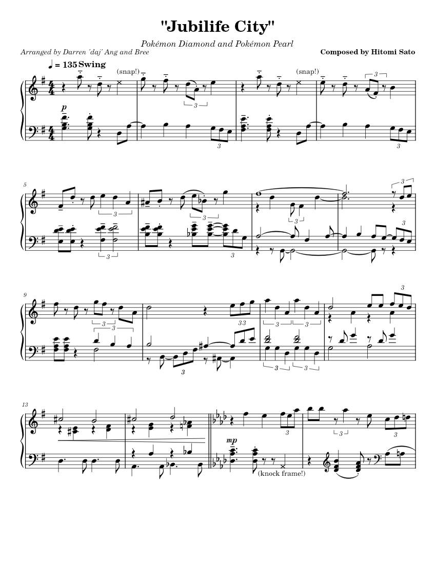 Jubilife City - Hitomi Sato Sheet Music for Piano (Solo