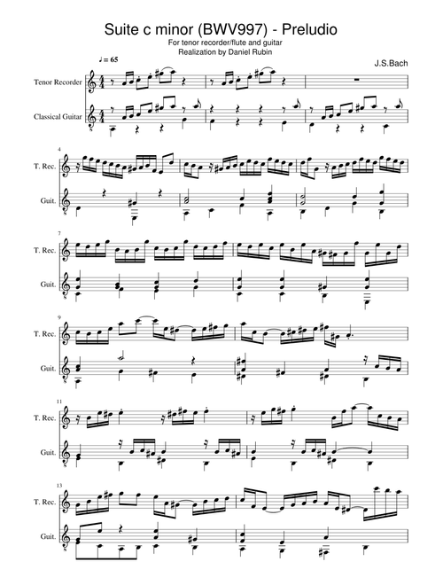 J.S.Bach - Suite c minor (BWV997) - Preludio for tenor recorder/flute and guitar