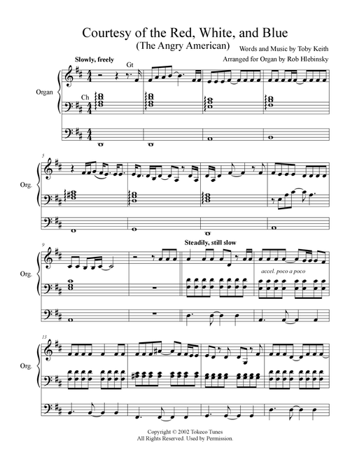 Courtesy Of The Red, White And Blue (The Angry American) (Arr. Rob Hlebinsky) - Toby Keith (Organ)