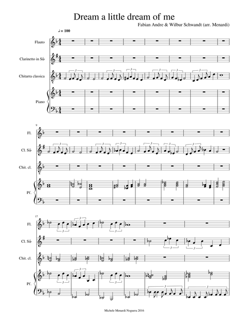 Dream a little dream of me for flute clarinet guitar and piano