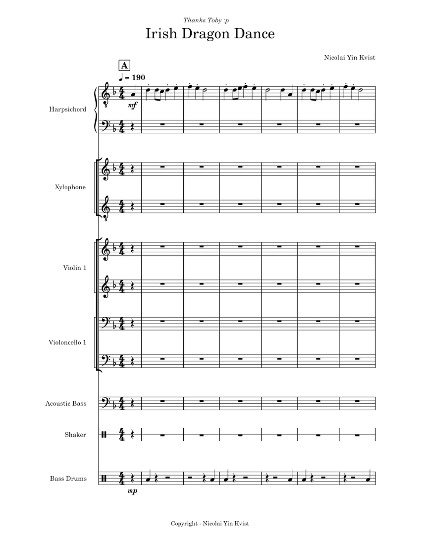 Irish Dragon Dance Sheet music for Harpsichord, Violin, Cello, Bass ...