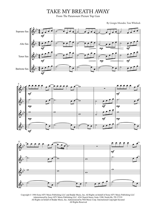 Take My Breath Away (love Theme) (Arr. Karen Gueiros) - Berlin (Woodwind Ensemble)