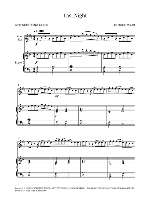 Last Night (Arr. Rodrigo Faleiros) - Morgan Wallen (Alto Sax and Piano)