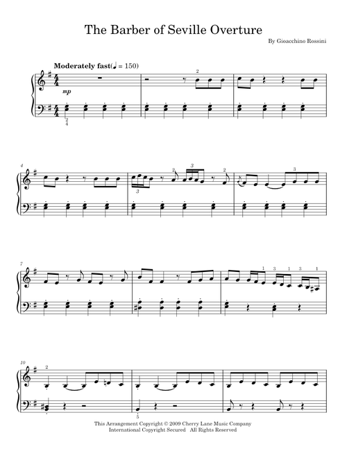 The Barber Of Seville Overture - Gioacchino Rossini (Easy Piano)