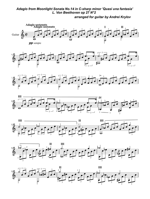Adagio from "Moonlight Sonata", Piano Sonata No. 14 in C-sharp minor "Quasi una fantasia", Op. 27, N (Arr. Andrei Krylov) - Ludwig van Beethoven (Solo Guitar)