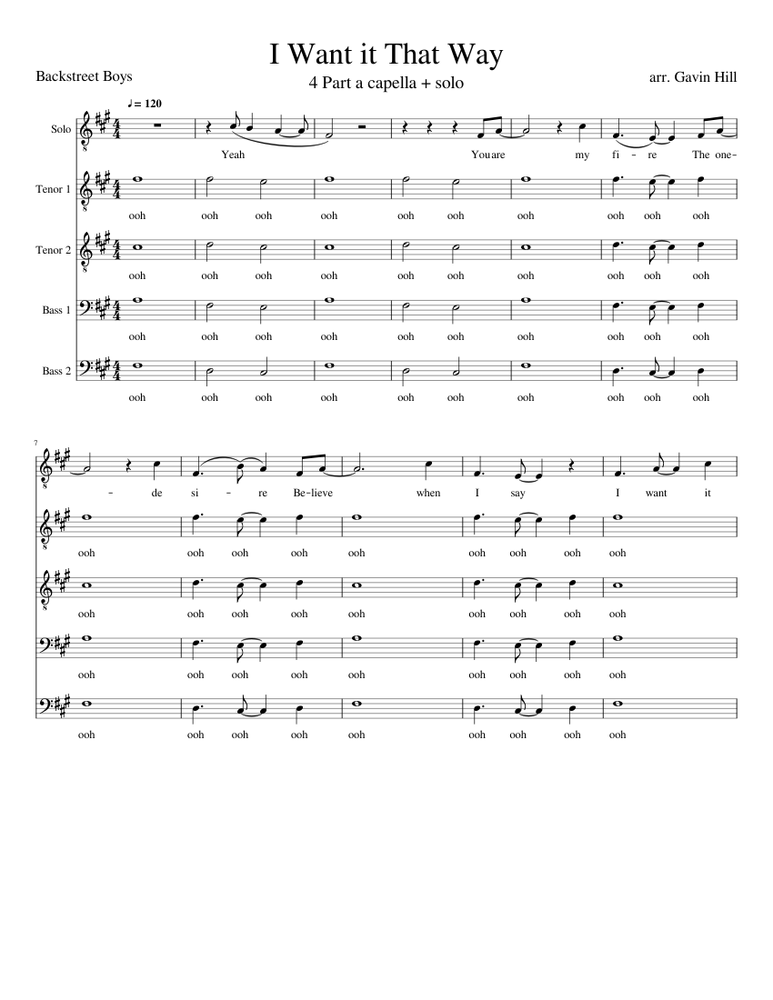 I Want it That Way Sheet Music for Tenor, Bass voice (Choral