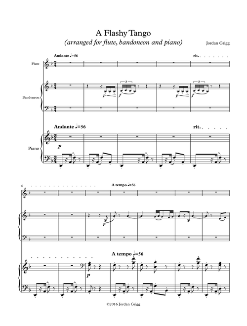 A Flashy Tango (arranged for flute, bandoneon and piano) (Arr. Jordan Grigg) (Small Ensemble)