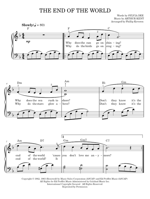 The End Of The World - Carpenters, Skeeter Davis (Easy Piano)