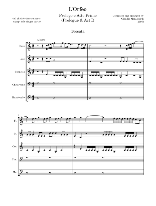 L'Orfeo, Prologo e Atto Primo – Claudio Monteverdi
