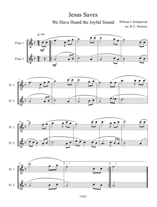 Jesus Saves (We Have Heard the Joyful Sound) Flute Duet (Arr. B. C. Dockery) - William J Kirkpatrick (Flute Duet)