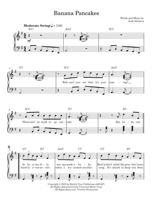 Banana pancakes - Jack Johnson (Easy Piano)