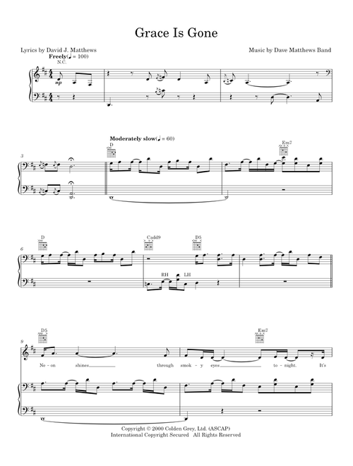 Grace is gone - Dave Matthews Band (Piano-Vocal-Guitar)
