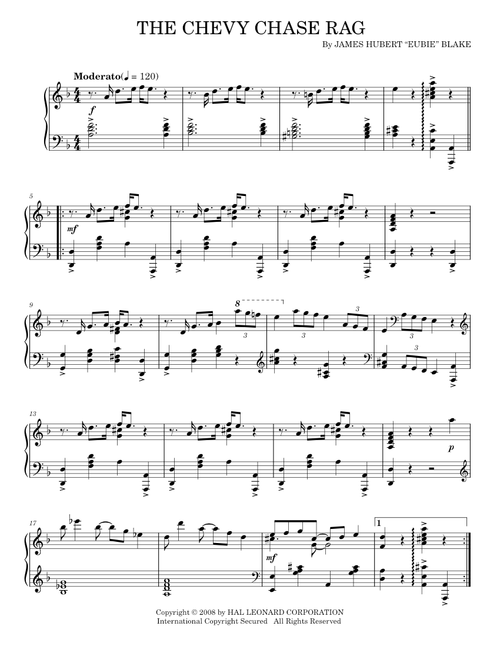 The Chevy Chase Rag - James Hubert "Eubie" Blake (Piano Solo)