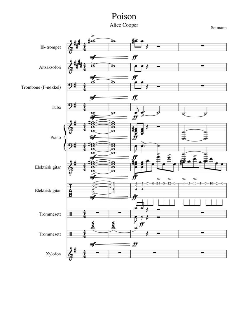 Poison - Alice Cooper Sheet Music and Tab for Piano